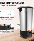 Heavy Duty Coffee Urn 50 Cup 7.5L Stainless Steel Dispenser With Step Discharge Spout For Mess Free Pour, 1000W 110V Electric Brewer