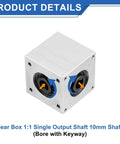 Right Angle Bevel Gearbox 1 To 1 90 Degree Output For DIY Projects With 20 Teeth, 1 Module, 10mm Shaft, Aluminum Frame, Keyway Bore
