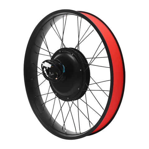 Powerful 1000W Front Wheel Electric Bike Conversion Kit for 26 Inch Ebike Wheel with red rim visible in side view