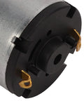 Close-up of Top Shelf DC Micro Air Pump And Mini Vacuum Module rated from 3.7 to 24 volts, showcasing metal and plastic casing.