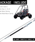 90 Inch Universal Heavy Duty Go Kart Throttle Cable Kit For Manco Go Cart 8HP Engine ATV Buggy Ready To Install With Brake Return Pedal Spring And Cable Stop Easy Install, showing throttle cable with spring and package contents.