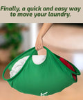 Massive Laundry Day Game Changer Large Collapsible Hamper With Instant Pop Up Frame Heavy Duty Basket For Washer And Dryer Spaces Quick Snap Fold Flat Storage, green fabric with towels.