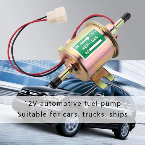 12V Inline Fuel Pump For Gas Engines With Low 2.5 To 4 PSI, Universal Fit For Lawn Mowers And Carburetors, showing front view
