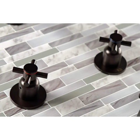 Concord Tub And Shower Faucet In Polished Chrome, Wall Mount Design, handles on tiled surface