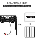 2 Burner Outdoor Portable Propane Stove With Cast Iron Burners And Detachable Stand Legs For Camp Cooking Heavy Duty Gas Cooker