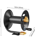 Heavy Duty Welding Hose Reel With Hand Crank Rewind Three Foot Lead In Hose And 9/16-18 BF Fittings Rugged Steel Reel dimensions