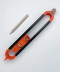 Precision Contour Scribe Tool With Lock Pin Slick Woodworking Measuring Ruler and pencil on white background.