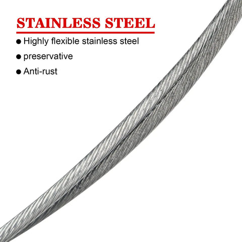 Close-up of stainless steel cable showing flexibility and anti-rust properties