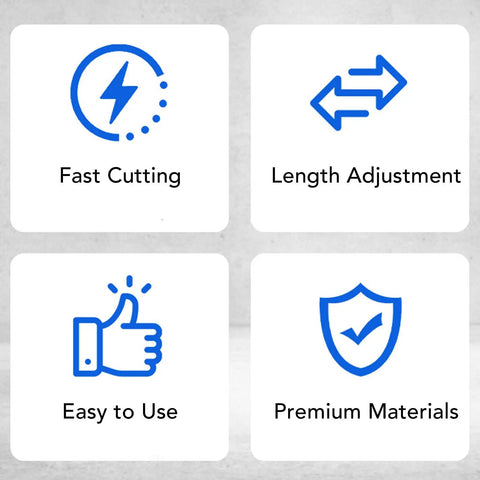 Icons showing features of Inside Pipe Cutter With One Quarter Inch Hex Shank, Easy Depth Lock, No Tool Needed, Tool Free Adjustment.