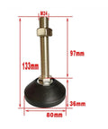 10 Pack Adjustable Furniture Levelers With Non Slip Rubber Pads Fix Wobbly Tables And Chairs Boss Approved Home Setup Heavy Duty Height Tweaker Smooth Glide Design Top Shelf Quality D80 M24 Threads showing metal screw leg with dimensions.