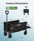 Heavy Duty Foldable Wagon Cart With 360 Lb Load Capacity, 90L Expandable Storage, 2 Cup Holders, 600D Oxford Fabric