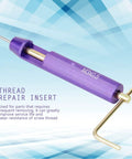 M3 Thread Repair Kit With 50 Pcs Stainless Steel Thread Inserts For 2D Threads purple tool with insert on blue background.