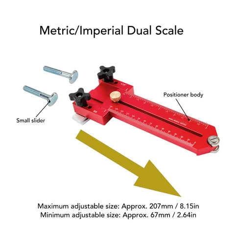 Table Saw Thin Jig With Roller Design Aluminum Alloy Build with metric/imperial dual scale and adjustable positioner body.