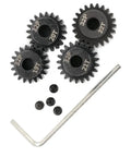 32P Pinion Gear Set 5Mm 32 Pitch 19T 20T 21T 22T RC Parts For RC Cars with metal pinions and hex key on white background.