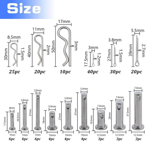 184 Piece Clevis Pin And Cotter Pin Dowel Pins Assortment Kit, 15 Sizes, 304 Stainless Steel Hitch Pin Clips, Open Latch Pins