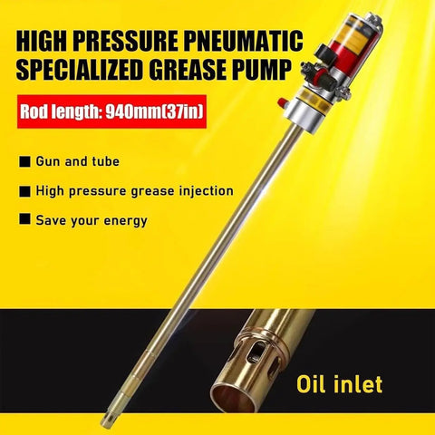 Shop Grade Air Operated Grease Pump For 55 Gallon Drums, 37in rod length, gun and tube for high pressure grease injection.