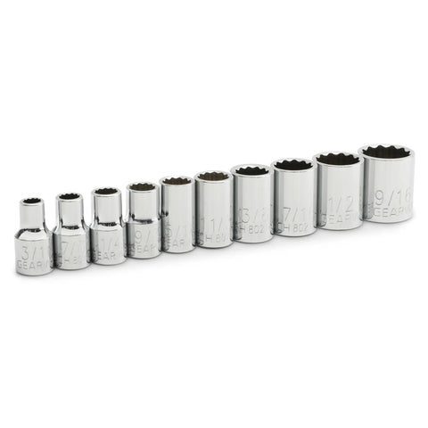 10 Piece 1/4 Inch Drive 12 Point Standard Socket Set SAE Built Tough With Off Corner Loading Stop Stripped Fasteners, Chamfered Openings
