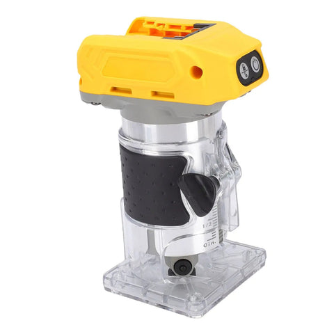 Cordless Wood Router With 800W Brushless Motor, 5 Speed Settings, ergonomic grip, shown without batteries, for precise woodworking.
