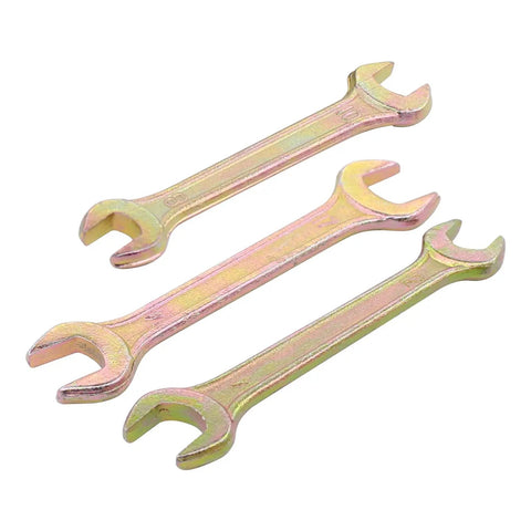 Three metal wrenches from the 7Pcs Motorcycle Repair Tool Kit With Wrenches Spark Plug Socket Spanner Screwdriver Pliers Set Compact Carry Case