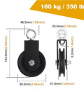 Cable Pulley System With 360 Degree Rotation And Silent Operation, detailed dimensions and weight capacity shown.