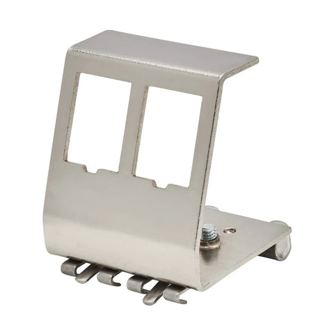 2 Port Metal DIN Rail Mounting Module For Snap In Keystone Jacks Attaches To Standard 35 mm DIN Rail, no tools needed.
