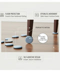 No-Slip PTFE Furniture Sliders with Adhesive Backing on chair leg, 0.63 inch round glide pads for hardwood floors, chairs and tables