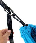 Double Travel Hammock Ultralight Parachute Nylon connection with aluminum carabiner and tree strap detail
