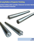Pack of 4 Heavy Duty Long Roller Conveyors with 16 Inch Galvanized Steel Tubes for pallet jacks and woodworking.