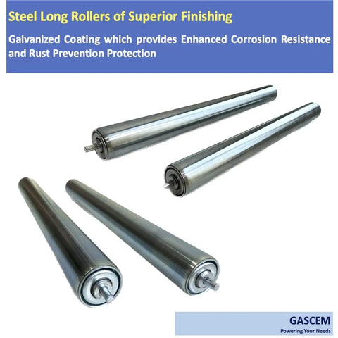 Pack of 4 Heavy Duty Long Roller Conveyors with 16 Inch Galvanized Steel Tubes for pallet jacks and woodworking.
