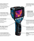 12V Max Connected Thermal Camera with 500 sharp thermal images storage showing front view and features labeled