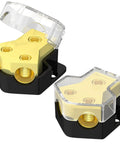 Beefed Up 12V Power Distribution Block For Car Audio And Boat 2 Way Amp Splitter In 0 2 4 Gauge Out 4 6 8 Gauge Ground Block With Clear Covers Heavy Duty Automotive And Marine Wiring Hub, black base with clear cover