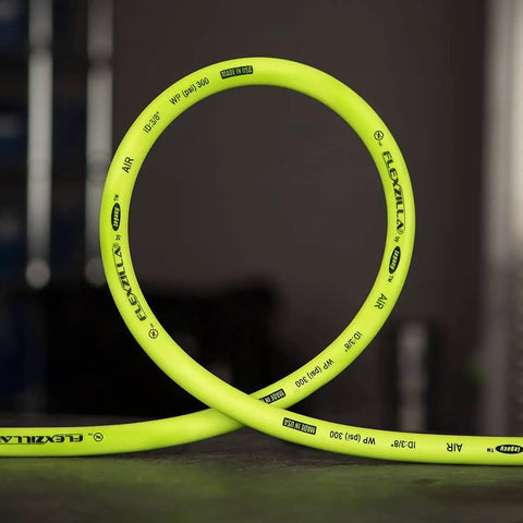 All Weather 1/2 Inch By 50 Ft Hybrid Air Hose With 1/2 Inch MNPT Fittings, Heavy Duty, Lightweight, ZillaGreen coiled view