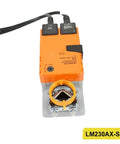 LM230AXSR Modulating Damper Actuator For HVAC Systems and Building Automation with dual connectors and orange housing.