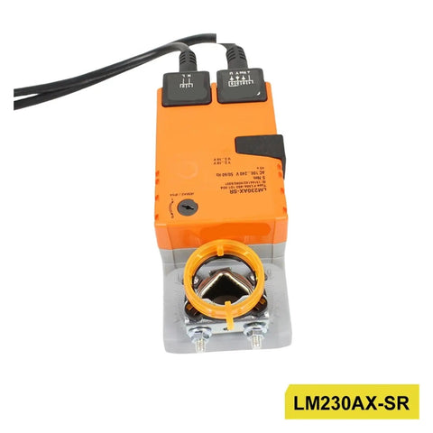 LM230AXSR Modulating Damper Actuator For HVAC Systems and Building Automation with dual connectors and orange housing.