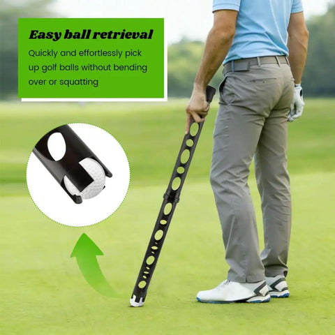 Person using Long Handle 33 Inch Golf Ball Retriever Grabber Durable Plastic Ball Picker Upper Tube Holds Up To 21 Golf Balls
