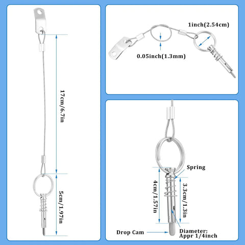 10 Pack One Quarter Inch Quick Release Pins With Lanyard To Prevent Loss For Bimini Tops And Boat Poles 316 Stainless Steel Marine Hardware For Yachts And Sailboats, 1/4 inch pin