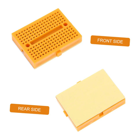 Plug And Play Solderless Breadboard Kit With Six Compact Yellow Protoboard Panels showing front and rear sides of a yellow protoboard.