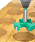 Floweringbeter 3-edged hole opener cutter with hex shank for woodworking; green base, 50mm hole.