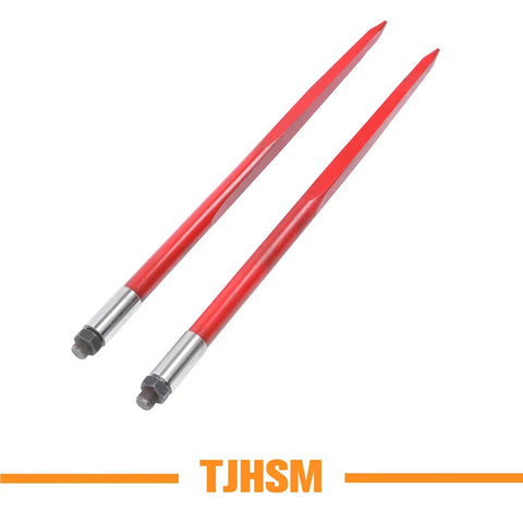 Heavy Duty 43 Inch Hay Bale Forks 3000 Lbs Capacity Two Piece Set For Tractor Loaders Symmetrical Double Fork Design in red