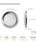 Side and front view of Six Inch LED Disk Lights With 15W Five CCT From 2700K To 5000K Dimmable Flush Mount Low Profile Surface Mount Ceiling Fixture 1245LM CRI90 Plus Energy Star UL