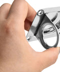 Hand holding Heavy Duty Stainless Steel Flush Mount D Rings Anchors Recessed Tie Downs for boat cargo, showing mounting detail.