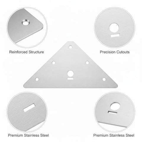 Beefy Stainless Steel Heavy Duty Corner Brace Triangular L Bracket for Furniture Reinforcement with precision cutouts