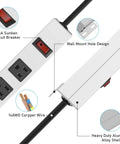 Beefy Metal 16 Outlet Power Strip With 1200J Surge Protection Wall Mountable Switch Heavy Duty Desk Strip; close-up of features