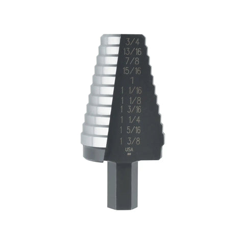 Close-up of a single bit from the Heavy Duty Step Drill Bit Set Four Piece For General Purpose Drilling with size marks shown.