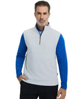 Stretchy Golf Vest For Men Lightweight Breathable Quick Dry Stand Collar Quarter Zip Pullover With Windproof Flap And Inside Collar Print