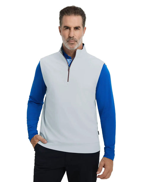 Stretchy Golf Vest For Men Lightweight Breathable Quick Dry Stand Collar Quarter Zip Pullover With Windproof Flap And Inside Collar Print