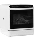 Plug And Play Countertop Dishwasher With Six Liter Built In Water Tank Portable Design No Hookups Needed, compact white unit.