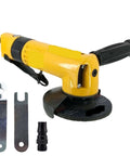 Heavy Duty Workhorse Pneumatic Angle Grinder For Razor Sharp Metal Cutting And Smooth Rust Removal with accessories including wrenches.