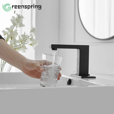 Touchless Bathroom Faucet Matte Black With Motion Sensor Hands Free Sink Faucet For Commercial Or Home Use Modern Single Hole Vanity Tap With Deck Plate Hot And Cold Mixer