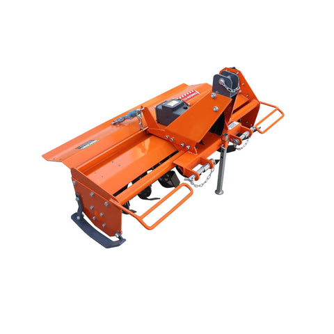 Three Point Hitch Rotary Tiller For Tractors With 41.34 Inch Working Width, 540 RPM PTO Drive, CAT I Compatible, orange metal body